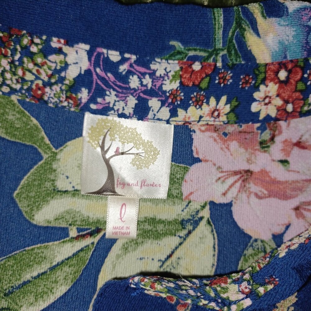 Fig and Flower Floral Embroidered 3/4 Sleeve Sheer Tunic Sz L Anthropology